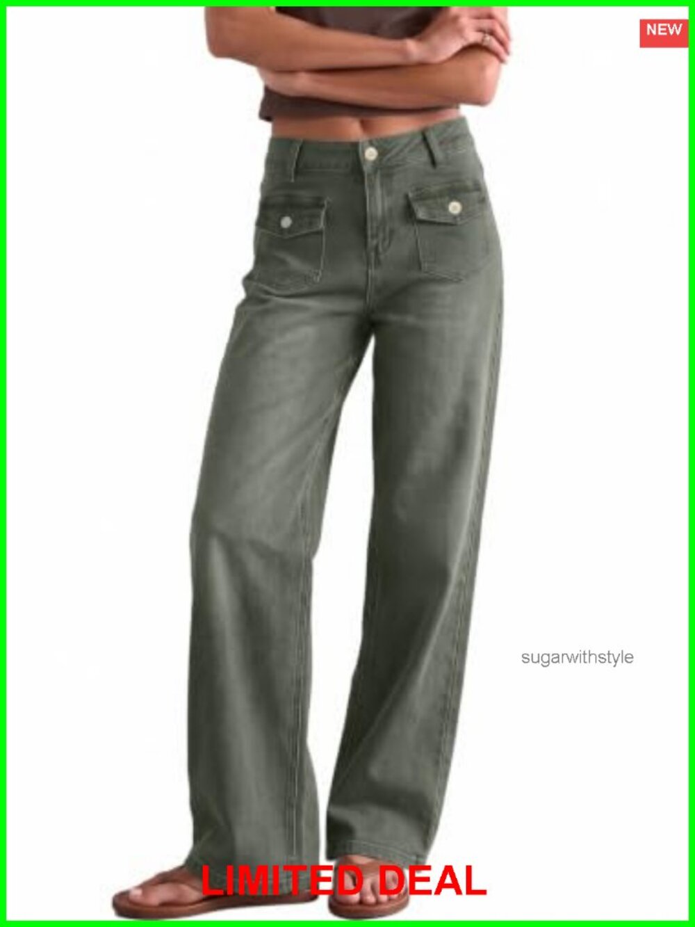 High Waist Wide Leg Stretchy Jeans Cotton Denim Pants with Pockets